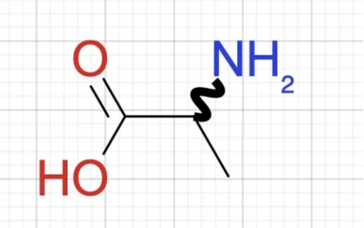 A wavy bond at the stereocentre of alanine